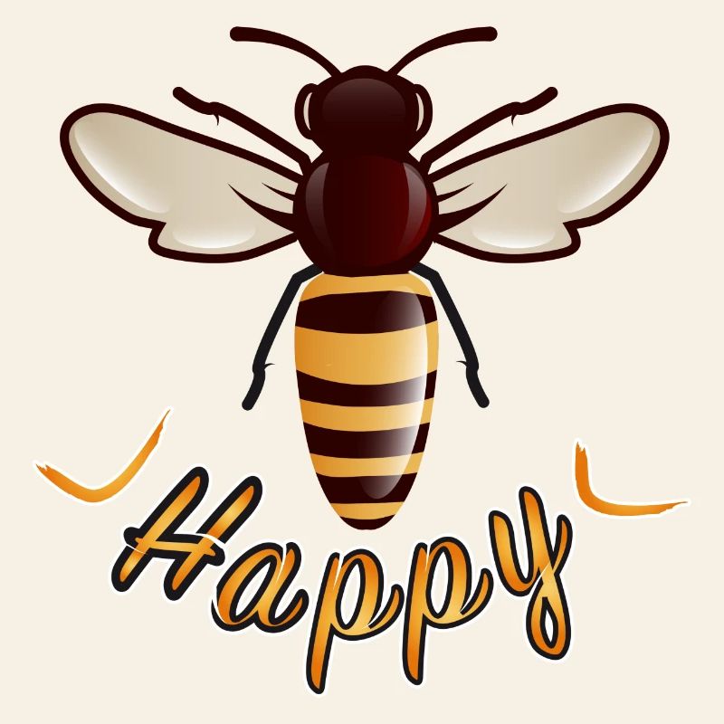 yellow Happy lettering with stylized bee