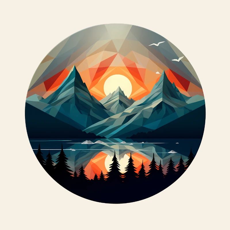 Geometric mountains, beautiful sunset