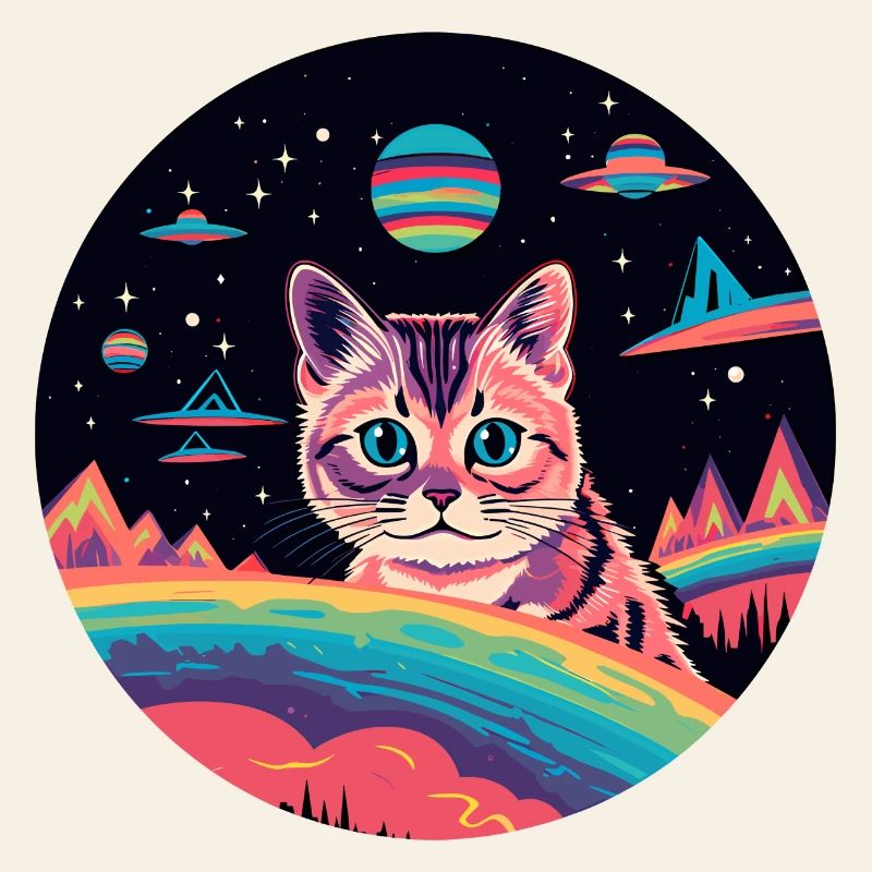 Katze mit Ufos im Weltall