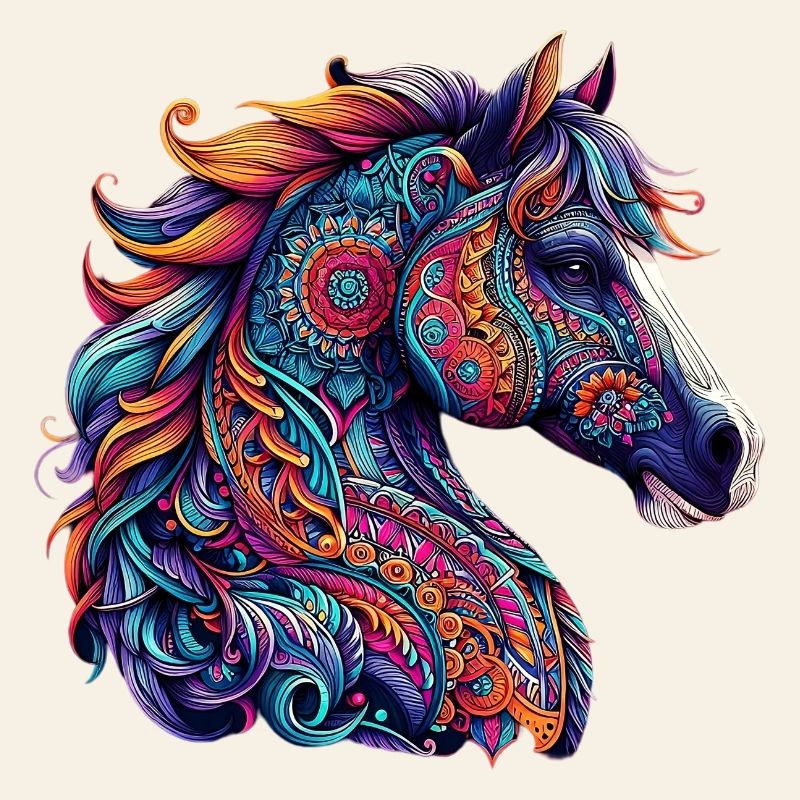 Cheval décoré de Mandalas