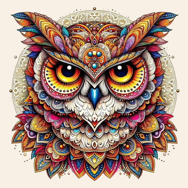 Eule mit Mandalas verziert