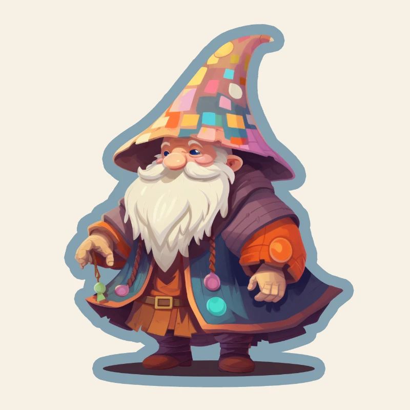 Dwarf with Patchwork Wizard Hat Fantasy Shirt