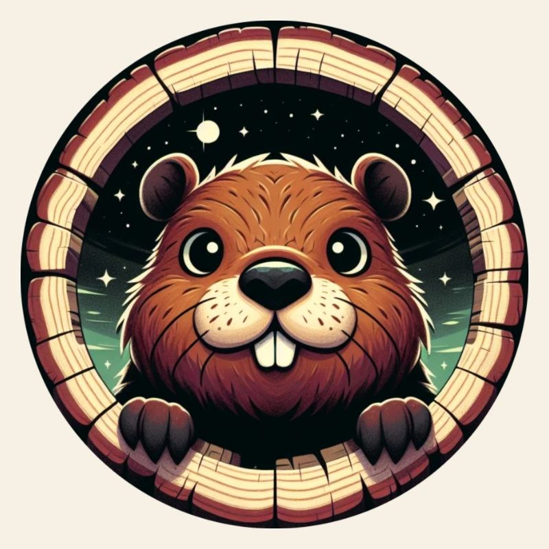 Beaver peeks through wood