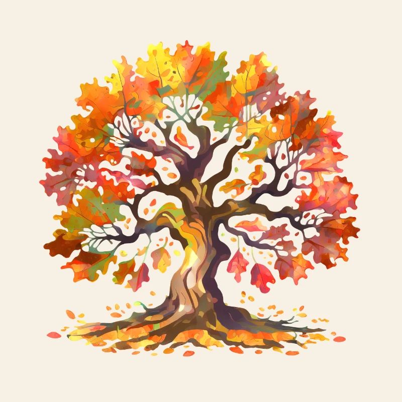 Eiche mit Herbstlaub Aquarell