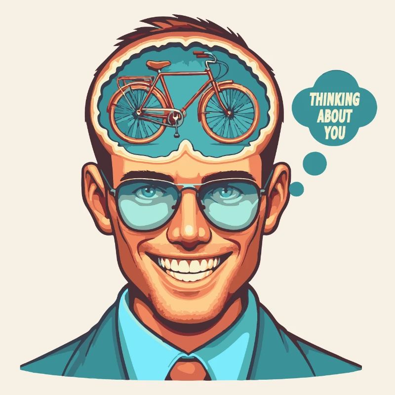 Mindful Bicycle Thinker Illustration