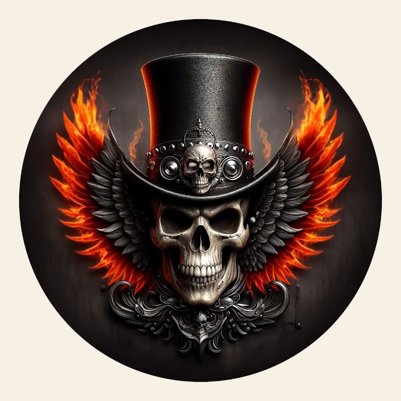 Skull with wings and fire
