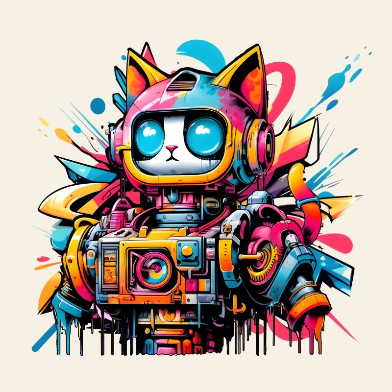Katze gestaltet als Roboter im Comic Graffiti Stil