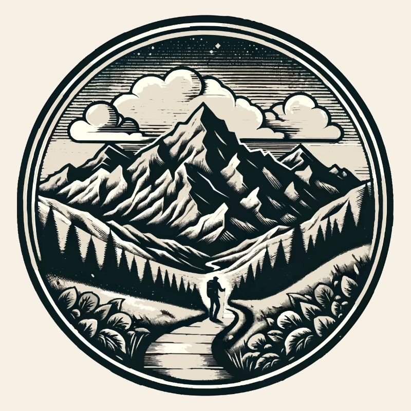 Berglandschaft mit einem Wanderer auf einem Pfad