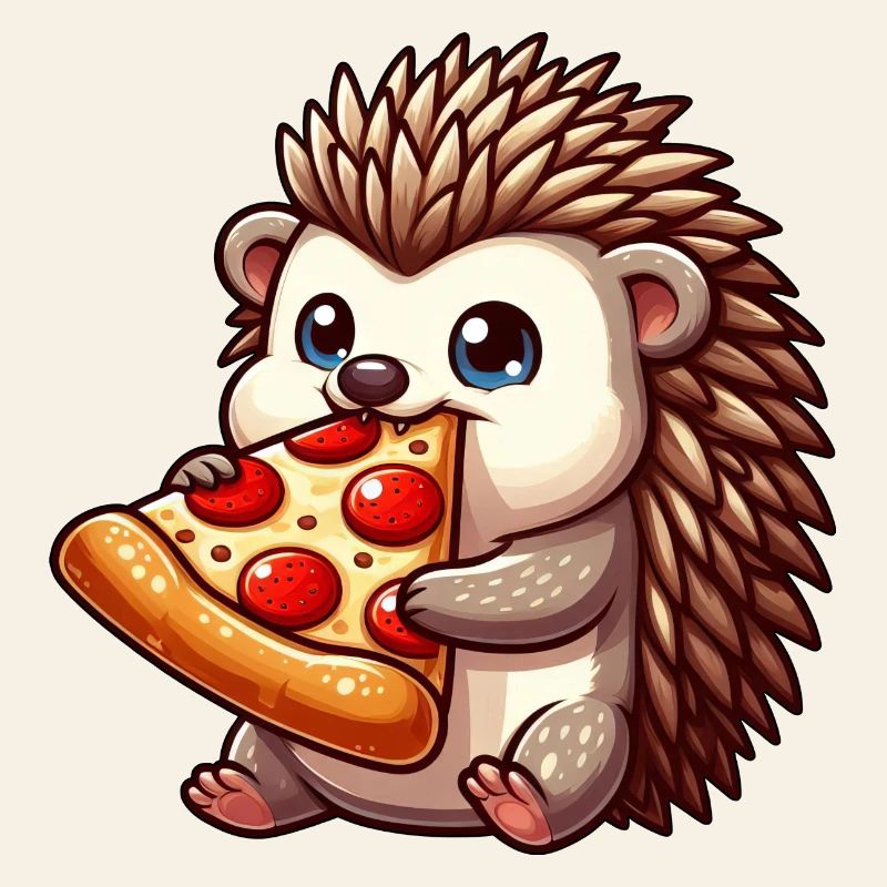 Drôle de hérisson mangeant une pizza aux olives et au fromage