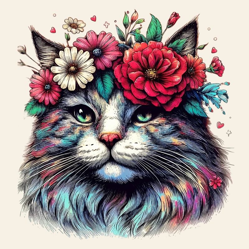 Chat avec des fleurs