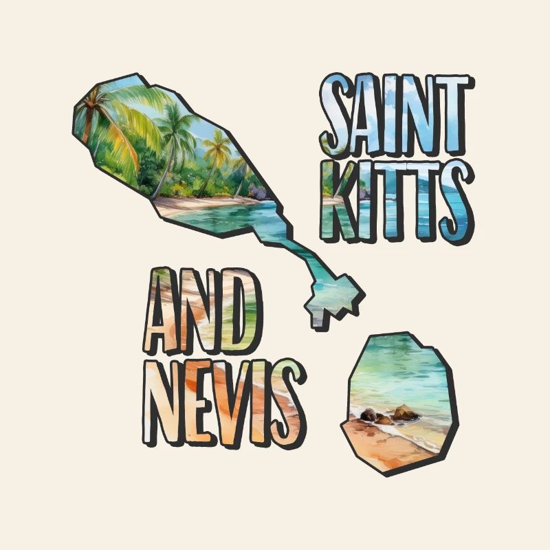 Watercolor Map Saint Kitts and Nevis
