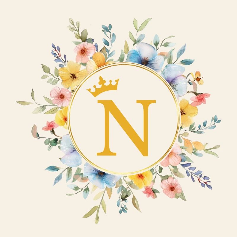 N Monogram, Flower Circle, Personalizable