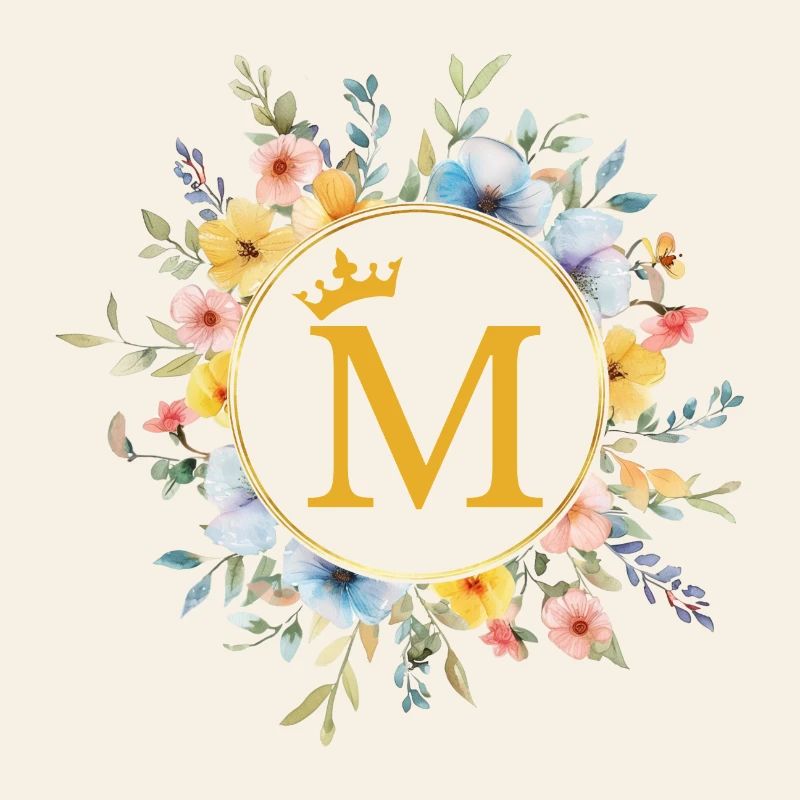 M monogramme, cercle de fleurs, personnalisable