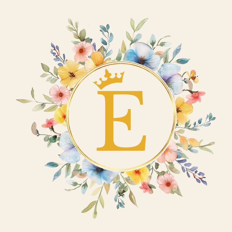 E Monogram, Flower Circle, Personalizable