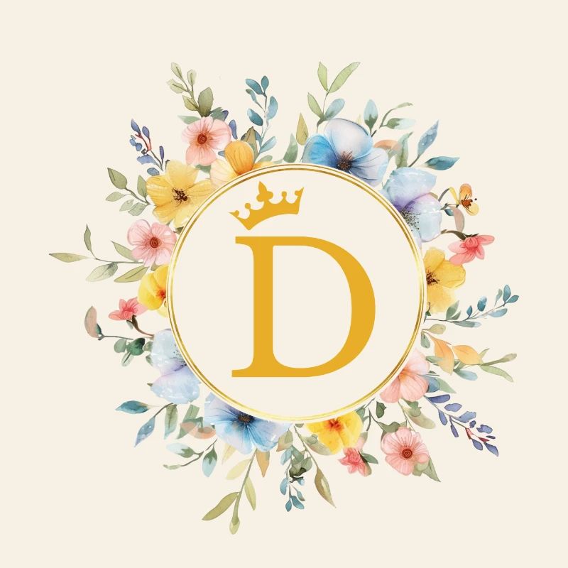 D Monogram, Flower Circle, Personalizable
