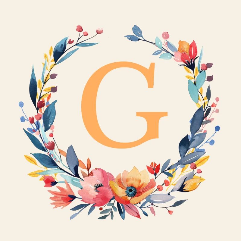 G Monogram, Flower Wreath, Personalizable