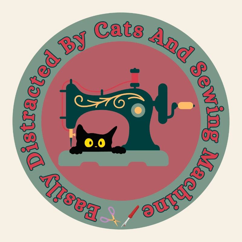 Cat at Sewing Machine Retro