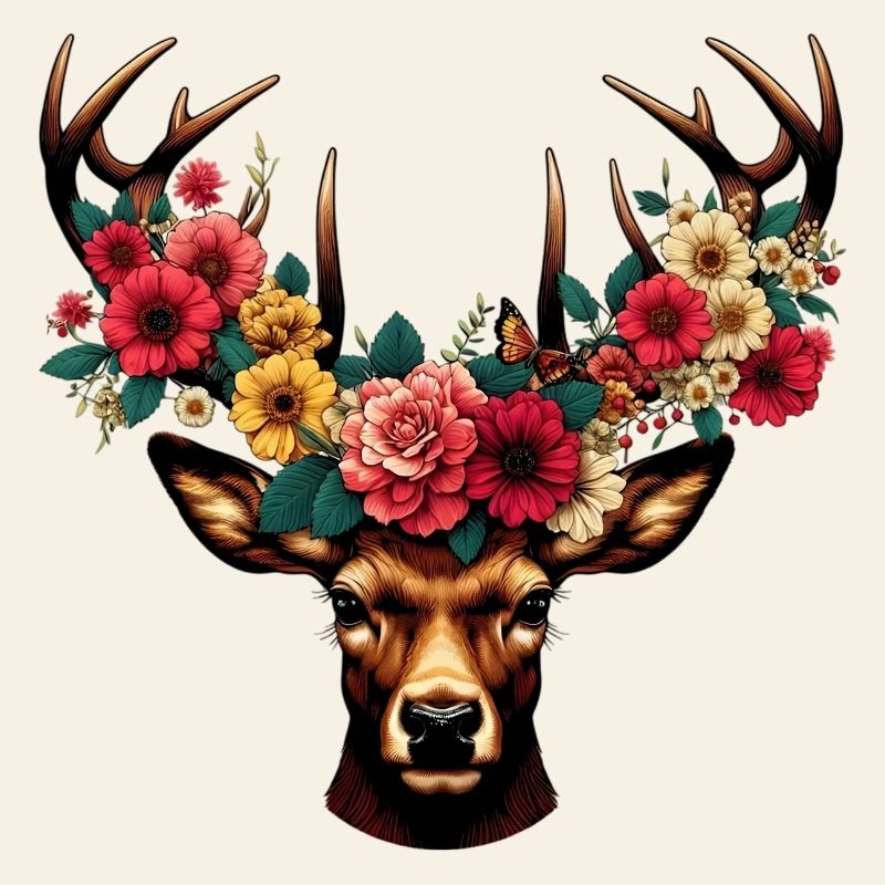 Hirsch mit Blumen
