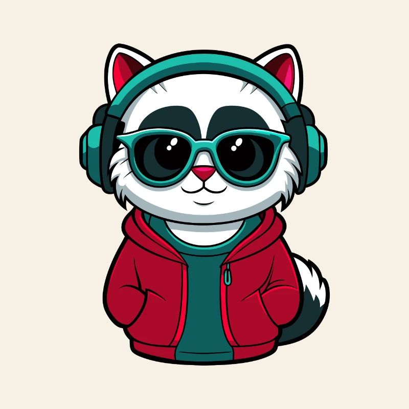 Coole Katze mit Kapuzenpullover und Brille Design
