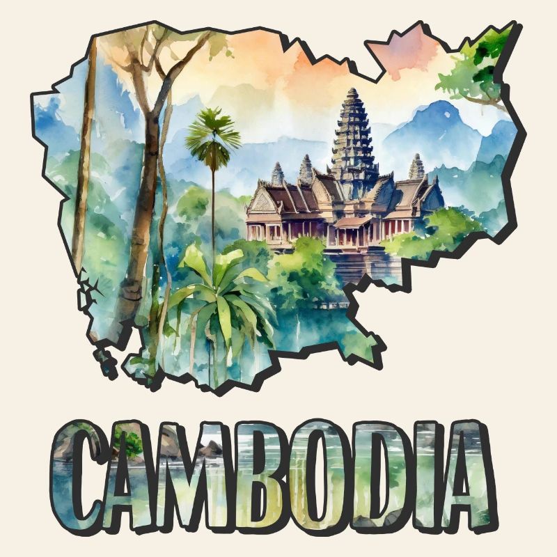 Carte à l’aquarelle Cambodge