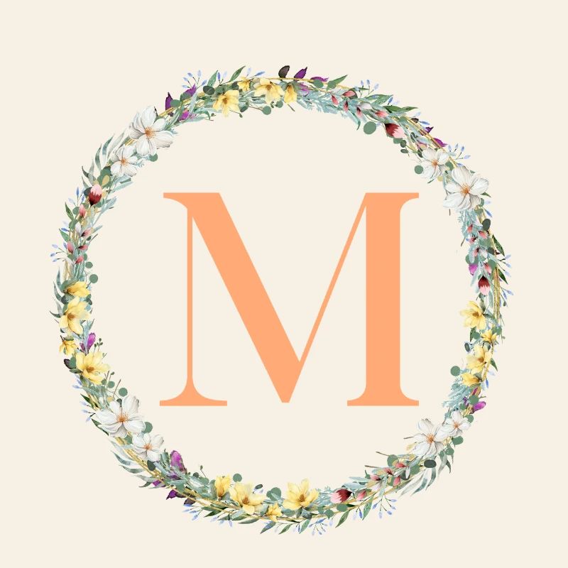 M Monogramm, Blumen-Kranz, personalisierbar