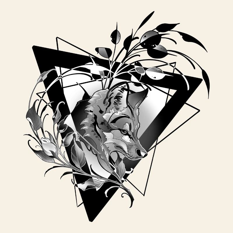 Renard avec feuillage Design noir abstrait