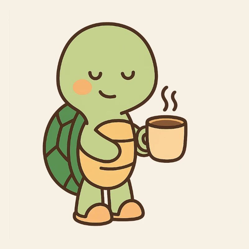 Schildkröte mit einer Tasse Kaffee (rechts)