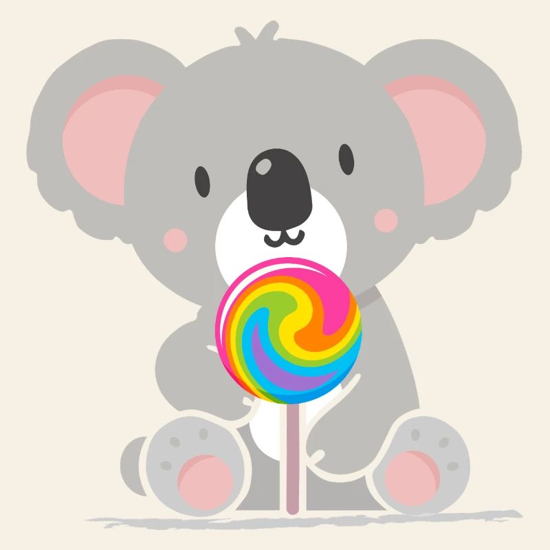 Koala mignon avec une sucette colorée