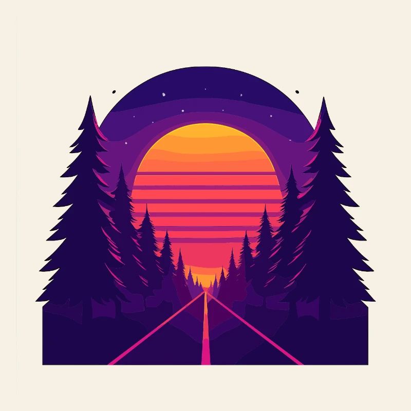 Neon Forest Drive – Coucher de soleil de style rétro