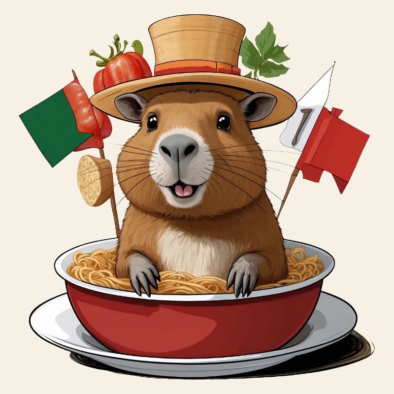 Charming Capybara in Festive Noodles
