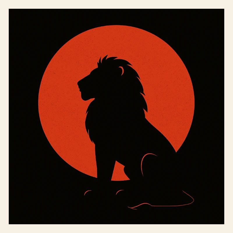 Silhouette de lion dans le cercle du soleil