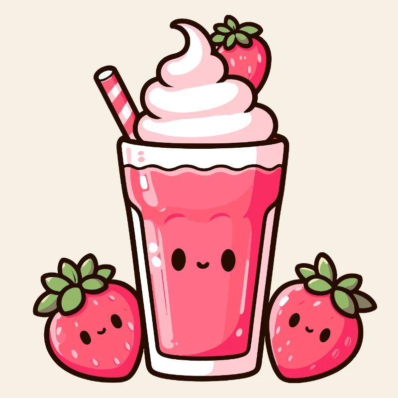 Kawaii Erdbeer-Milchshake Design