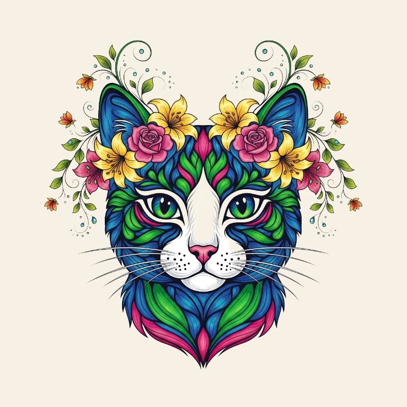 Chat avec des fleurs