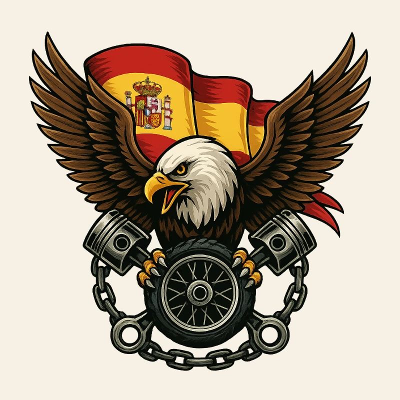 Aigle espagnol biker avec drapeau et pistons