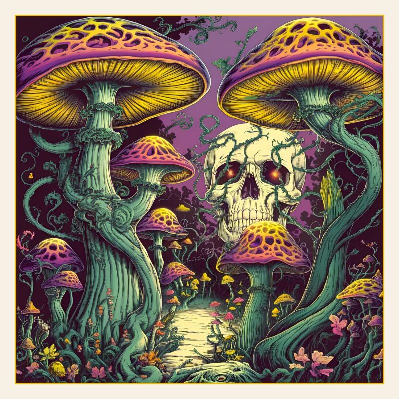 Mushroom Forest Skull Design