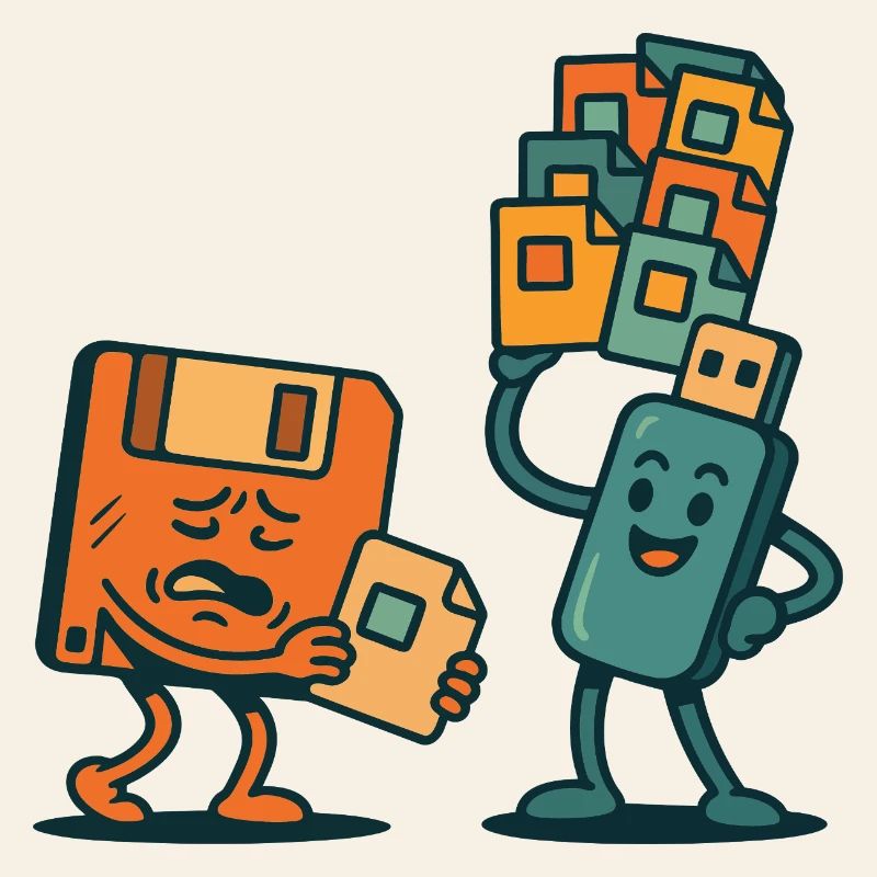 Diskette vs. USB-Laufwerk Retro Tech Sarkasmus