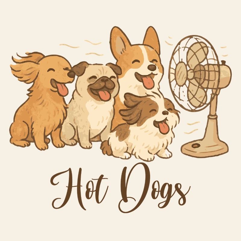 Lustige Hunde mit Ventilator - Hotdogs