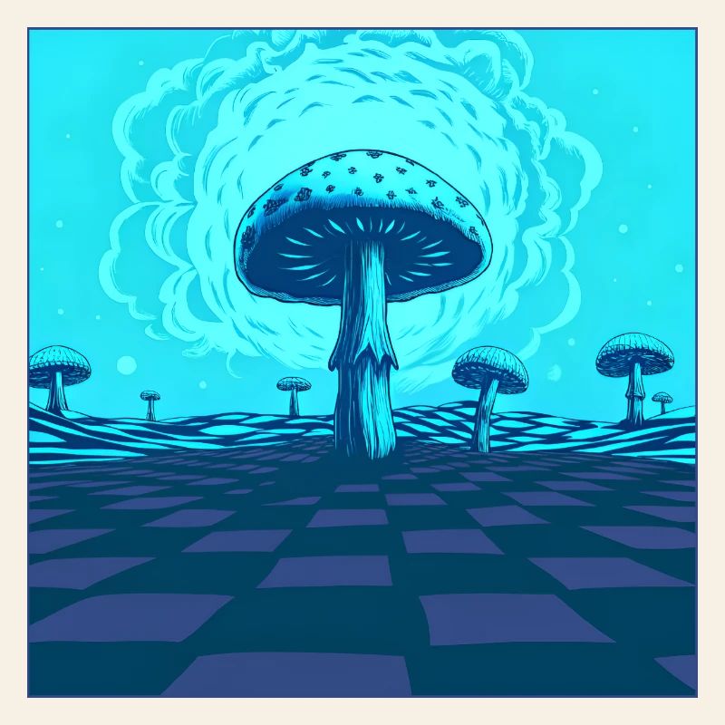 Futuristic Blue Psychedelic Mushroom Scene
