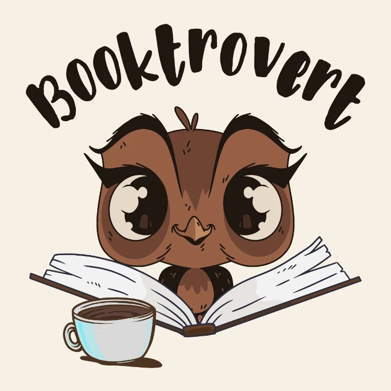 Booktrovert Eule mit Buch und Kaffee