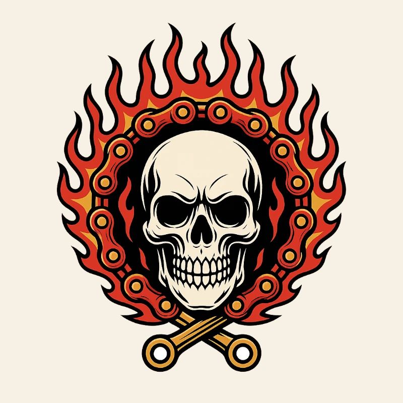 Flaming Flamed Skull in Flame Chain
