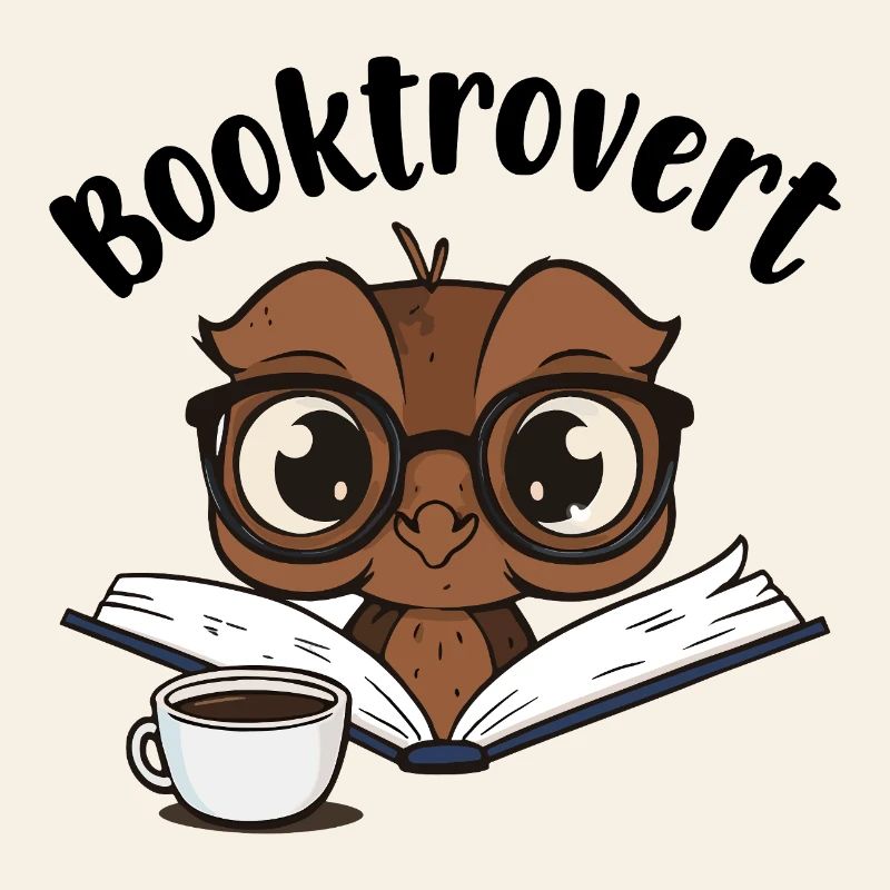 Booktrovert Eule mit Buch und Kaffee