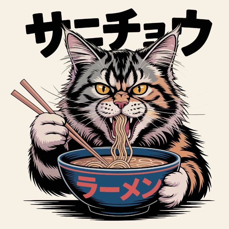 Chat Ramen affamé Chat Drôle Design
