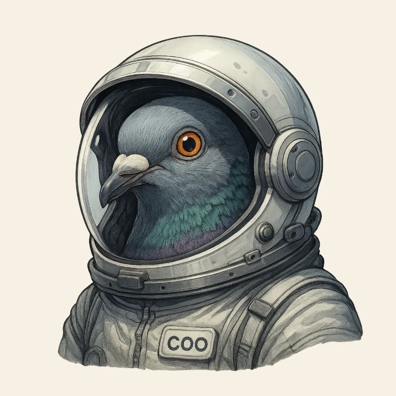 Pigeon astronaute gros plan dans le casque de combinaison spatiale