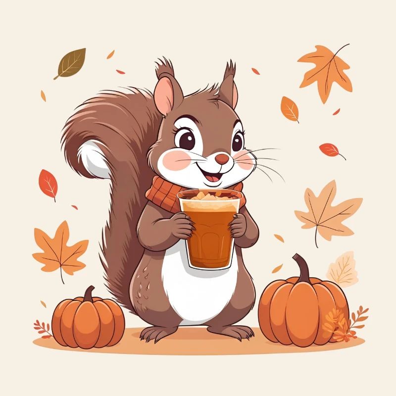 Süßes Eichhörnchen mit Pumpkin spice Latte Herbst 