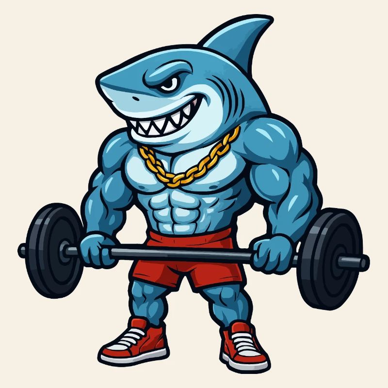 Shark Muscles Comic Bodybuilder
