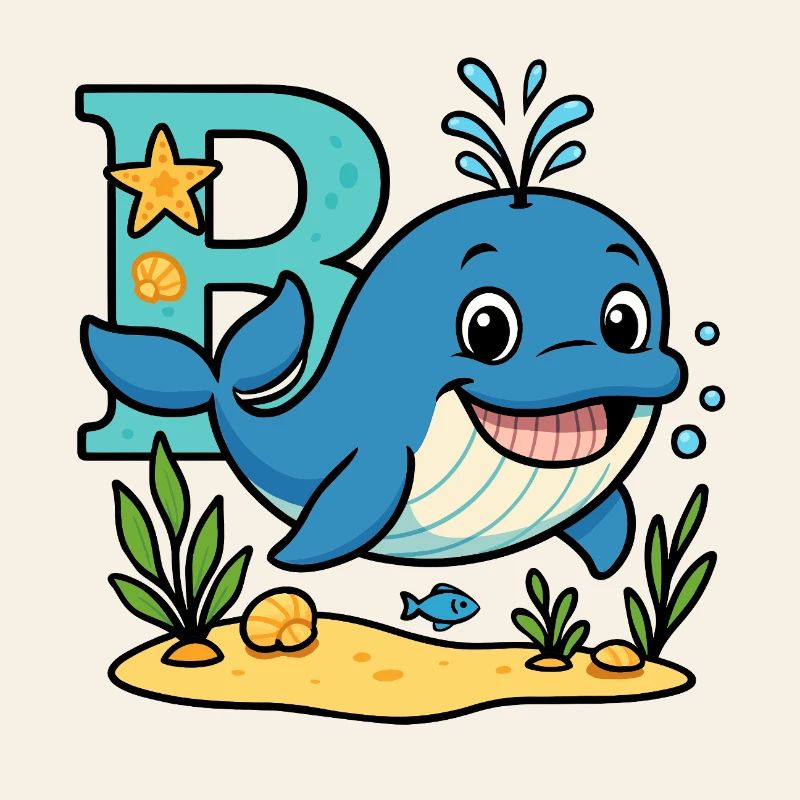 B comme… Baleine ! Design alphabet mignon