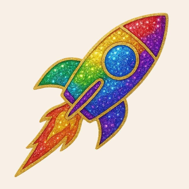 Rainbow Rocket Glitter Design