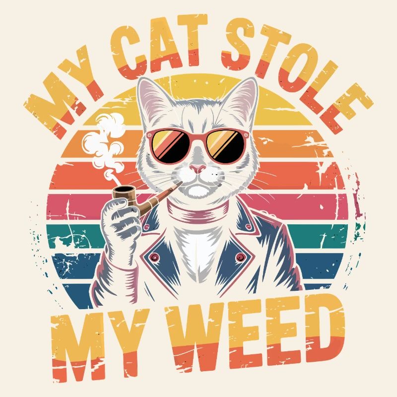 Illustration rétro de chat stoner