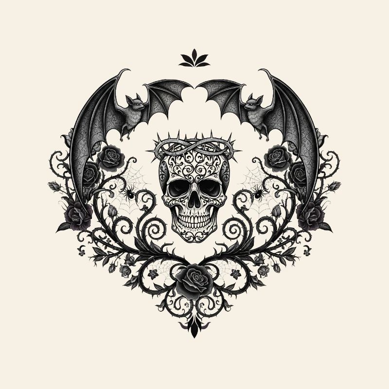 Dark Gothic skull with bats