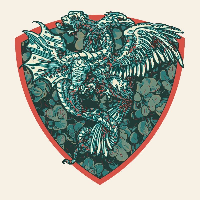 Medieval Dragon in Blue on Shield